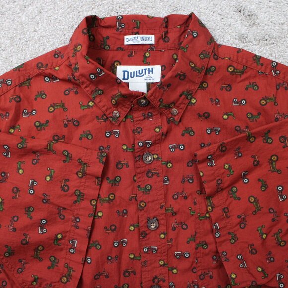 Duluth AOP Shirt Mens XL Orange BBQ Relaxed Fit Tractor All Over Print Untucked - Picture 1 of 14